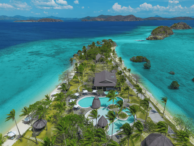 Tropical island accommodation and coastal scenery in El Nido Palawan