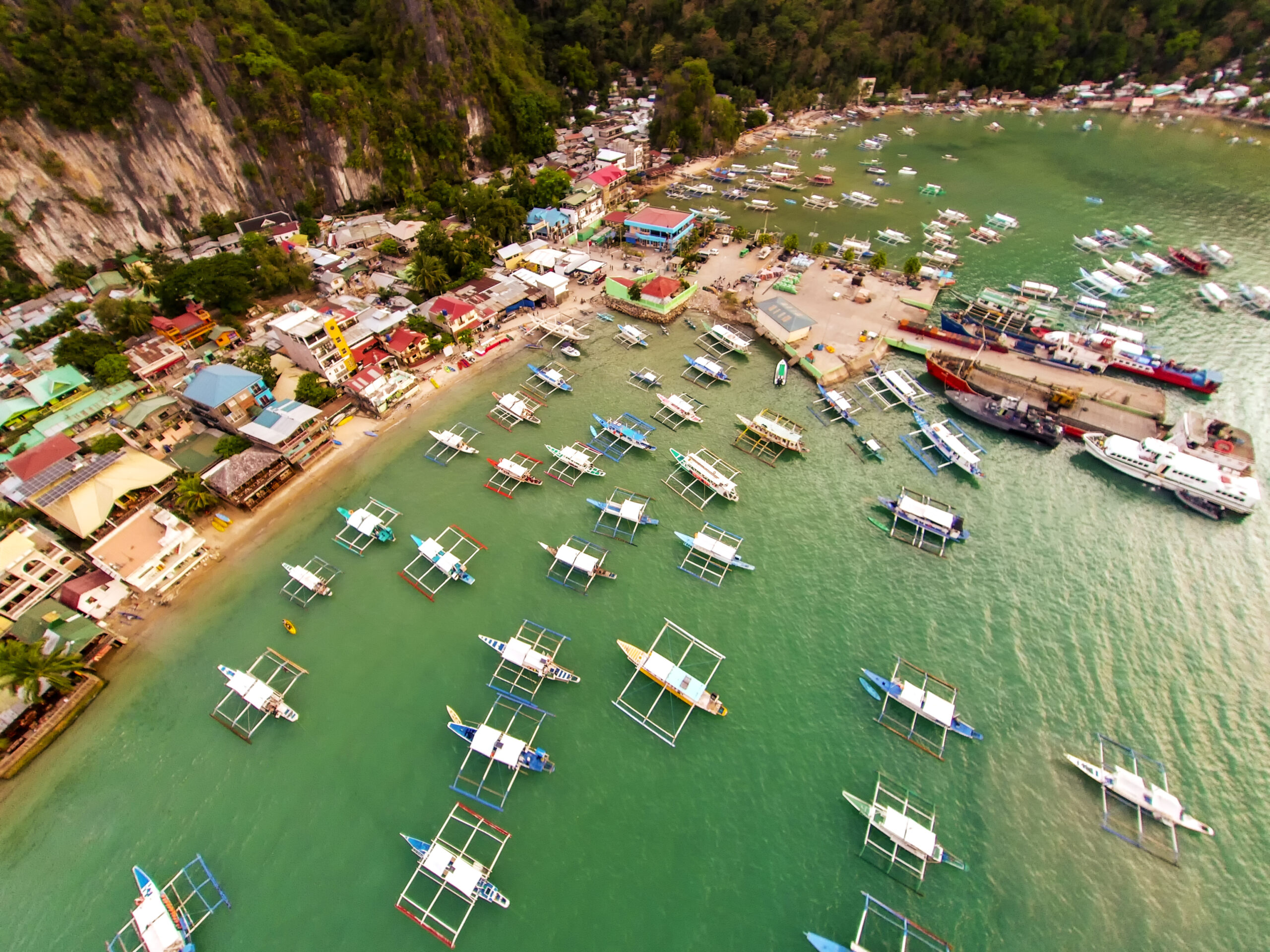 Aerial view of of El Nido, Palawan — a top destination reached via international flights to Palawan.