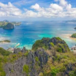 Aerial drone view of Bacuit Bay from Taraw Cliff El Nido